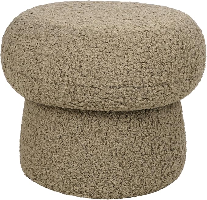Babyletto Kids Mini Mushroom Pouf - Ottoman Foot Rest - Poofy Plush, Round Footrest Stool for Couch - GREENGUARD Certified Soft & Stuffed, Comfy Small Pouf Ottoman for Living Room/Nursery Floor, Latte