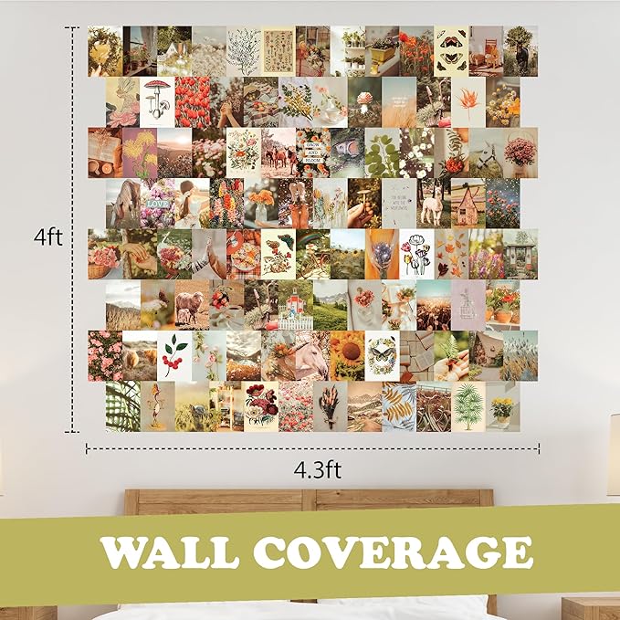 Artivo Aesthetic Wall Collage - Cottagecore Nature Boho Designs, for Teen Girls' Bedrooms - 100 Posters, 4x6 Inch, Photos Collection