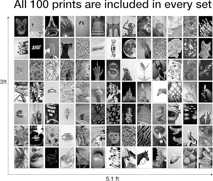 Y2K BOO Modern & Classic Black & White Aesthetic Wall Collage Kit – 100 Glamorous Party Photos, 4"x6" for Teen Girls Dorm Room Decor, Bold & Sparkling Moments, Ideal Gift for Birthday & Graduation