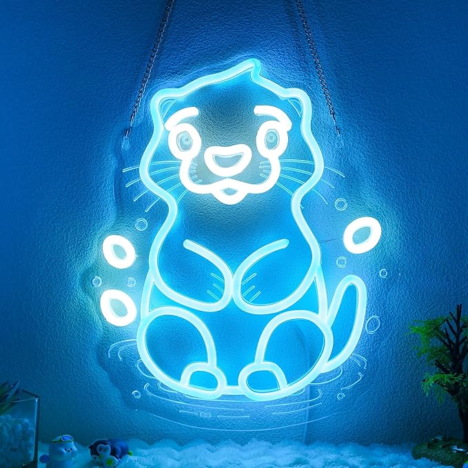 Sea Otter Neon Sign - Unique Wall Decor for Kids Bedroom, Gifts for Otter Lovers & Boys Girls, USB-Powered Energy-Efficient Art with Hanging Kit