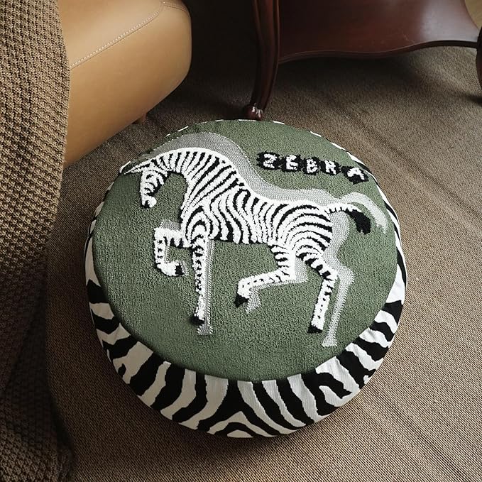 Pouf Ottoman Unstuffed Poufs Soft Touch Zebra Boho Footrest Floor Chair Storage for Living Room Bedroom Home Decor (Green, 20 x 20 x 8 Inches Round)