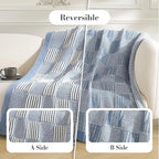 Amélie Home Chenille Knit Throw Blanket for Couch, Checkered Texture Decorative Soft Blanket for Sofa, Bed & Living Room, 50"x60", Blue & White