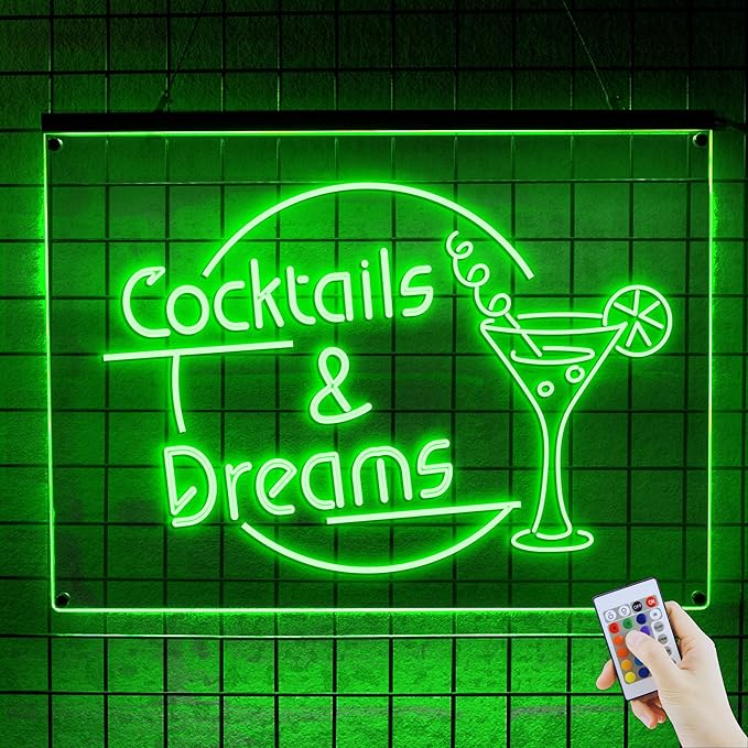 Personalized Beer O'Clock Neon Sign, Custom Wall Sign for Home Bar, Man Cave, Pub, Game Room, LED Beer Light Decor (Cocktail Bar 02)