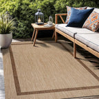 Bordered Outdoor Rug 5x7 Washable Outside Carpet for Indoor Patio Porch Waterproof Easy Cleaning Non Shedding Area Rugs Jute Beige - Nut Brown 5 x 7