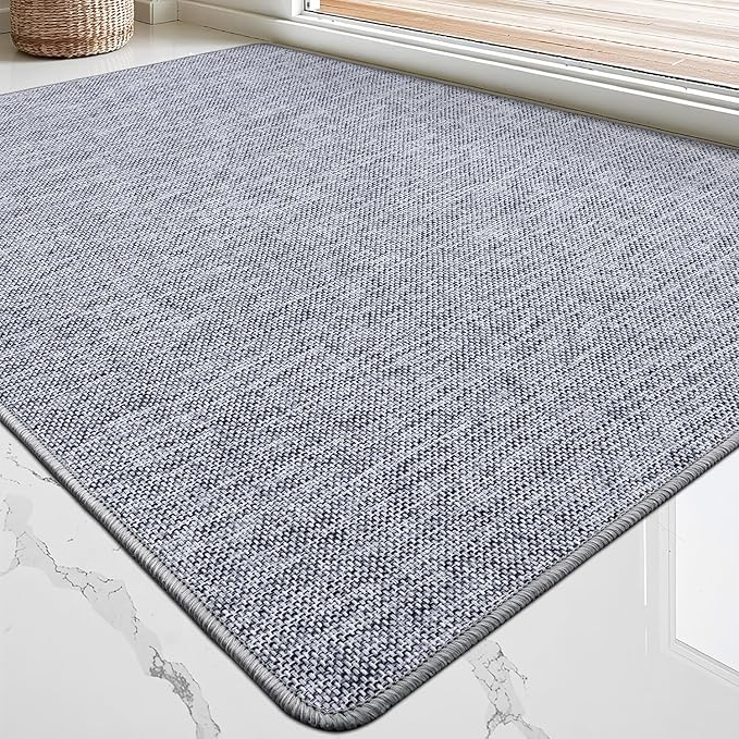 LUMI Ultra Thin Door Mat for Entryway, Low Profile Non Slip Rubber Backing Indoor Doormat, Easy Clean Welcome Entrance Mat for Inside House, Patio, Light Grey 20"x32"