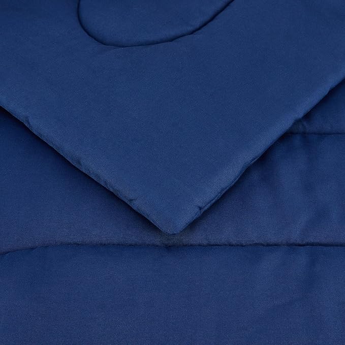 Amazon Basics 3 Piece Microfiber Kid's Comforter and Pillow Sham Set, Full/Queen, Navy, Solid