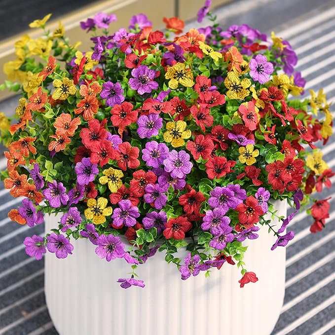 INQCMY Artificial Flowers for Outdoors Faux Plants Fake Flowers Spring Summer Decoration,12 Bundles Faux Silk Colorful Daisy Realistic UV Resistant for Outside Home Planter Window Porch Patio Yard