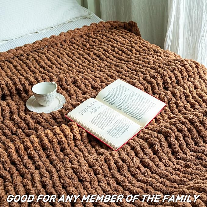 Chunky Knit Blanket - Luxury Soft Cozy 50 * 60 Throw Blanket,100% Woven Blanket Rope Knot Throw Blanket for Couch, Sofa, Home Decor, Gift - Machine Washable（Brown）