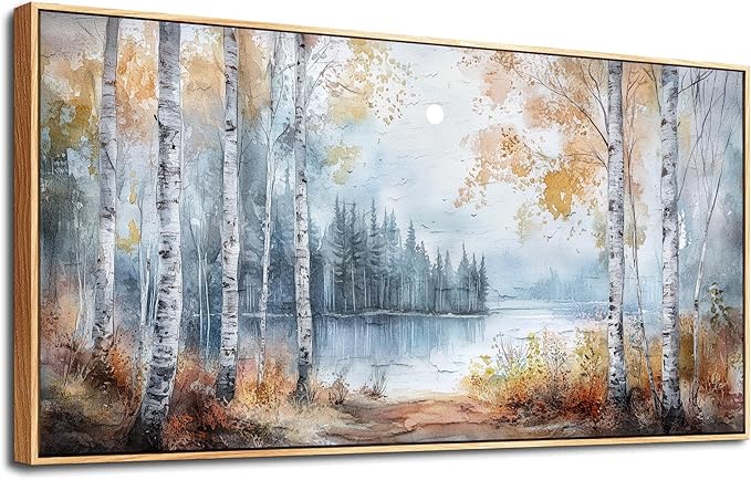 PHAOHUAXM Canvas Wall Art For Living Room Wall Decoration For Bedroom Office Decoration Trees Forest Landscape Painting Lake view Mural Modern Aesthetic Room Home Decor Artwork Wood Framed 20x40 In