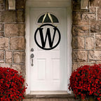 Block Initial Decor for Double Doors, Metal ACM Initial Sign for Home, Block Font Weatherproof Decor Single Letter Circle Monogram Wreath, Made In USA, 18 Inches Round