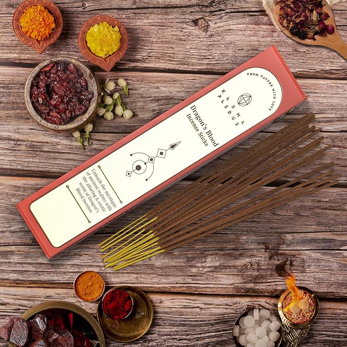 Dragons Blood Incense Sticks, Organic Hand Dipped Incense, Natural Herbs & Aromatic Ingredients, Contain 40 Sticks Inside, Burn Time 45-60 Min, Spiritual Gifts, Incense by Karma Pledge
