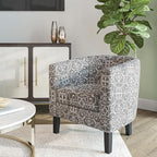 BELLEZE Accent Barrel Chair, Linen Round Chair Club Tub Sofa Corner Chair with Flared Legs and Cozy Soft Padding for Living Room Bedroom Waiting Room - White & Gray