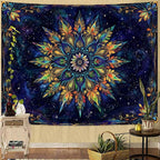 Fowocu Boho Floral Mandala Tapestry for Bedroom Aesthetic Blue Bohemian Colorful Flower Wall Tapestry Purple Hippie Indian Small Tapestries Wall Hanging for Living Room Dorm Decor 60 x 44 Inch