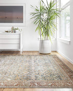 Loloi Layla Collection LAY-04 Ocean/Rust 2'-6" x 9'-6" .13" Thick Runner Rug, Soft, Durable, Vintage Inspired, Distressed, Low Pile, Non-Shedding, Easy Clean, Printed, Living Room Rug