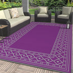 GENIMO Outdoor Rug Waterproof 6'x9' for Patio, Foldable Reversible Plastic Straw Carpet for Travel Trailers, Outside Area Mat for Rv, Deck, Picnic, Porch, Camper, Balcony, Beach, Purple & Grey