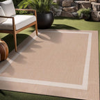 Bordered Outdoor Rug 9x12 Washable Outside Carpet for Indoor Patio Porch Waterproof Easy Cleaning Non Shedding Area Rugs Beige 9 x 12