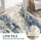 Area Rugs 9x12 for Living Room Bedroom, Modern Abstract Machine Washable Rug, Large Soft Low Pile Floor Cover with Non Slip Backing for Dining Room, Blue Beige