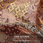 Boho Throw Blanket for Couch Sofa Bed, 100% Cotton Woven Quilt with Tassel 60”x80”, Super Soft Muslin Blanket with Patchwork Printed, Decorative Reversible Bed Blanket/Cover for All Seasons