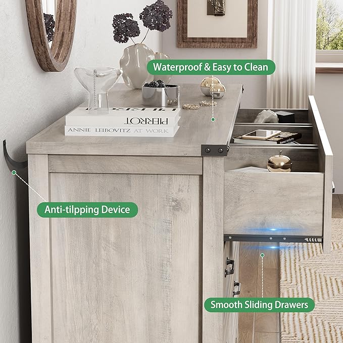 Dresser for Bedroom with 9 Drawers, 59" Wide Wood Chest of Drawers with Deep Drawers & Mental Handle, Modern Dresser TV Stand, Wooden Closet Storage Organizer for Living Room, Hallway, Entryway, Grey