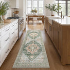 GENIMO 2x5 Runner Rugs for Hallway, Machine Washable Non Slip Vintage Rugs, Low Pile Lightweight Soft Print Rug for enrtyway, Corridor, Home Office, Kitchen, Sage Green