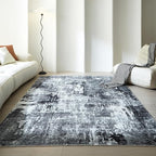 Rugcomf Area Rug 5x7 Washable Rug Boho Soft Abstract Pattern Non-Slip Faux Wool Vintage for Living Room, Bedroom, Farmhouse, Dining Room, Kids Playroom, Grey and Black