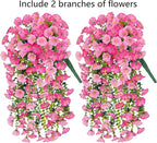 Ivydale 2 PCS Artificial Hanging Flowers Fake Plants Outdoor,Silk Morning Glory Faux Flowers with Eucalyptus Leaves,UV Resistant Realistic Hanging Plants for Home Garden Decor (Pink+Light Pink)