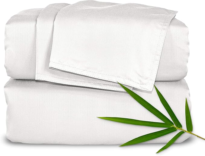 Full Sheets by Pure Bamboo, Genuine 100% Organic Viscose Derived from Bamboo Bed Sheet Set, Luxuriously Soft & Cooling, Double Stitching, Lifetime Quality Promise (Full, White)