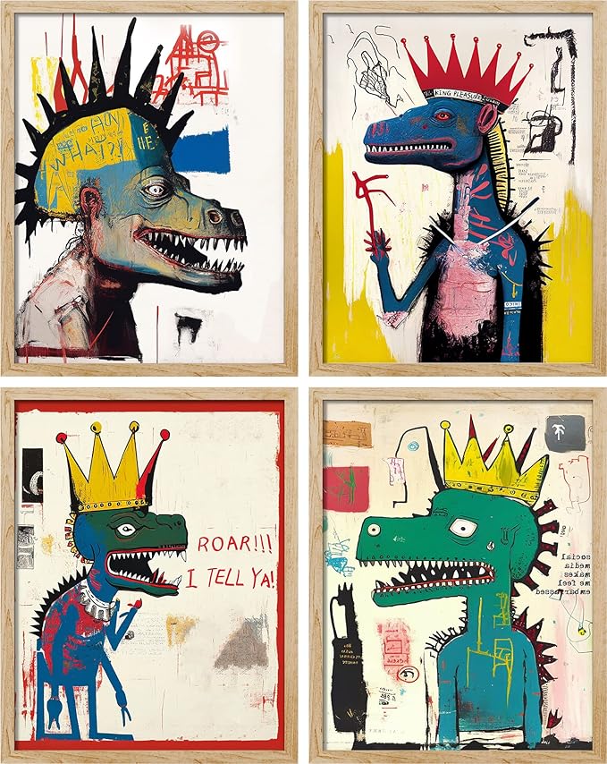 SIGNWIN Adhesive Canvas Poster Vintage Retro Antique Basquiat Dinosaur Print Digital Art Modern Art Decorative Elements Multicolor Contemporary for Living Room, Bedroom, Office - 8"x10"x 4