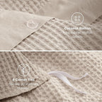 Bedsure Cotton Duvet Cover Queen Size - 100% Cotton Waffle Weave Beige Duvet Cover Queen Size, GentleSoft™ and Breathable Bedding Set for All Season, 3 Pieces, 90"x90"