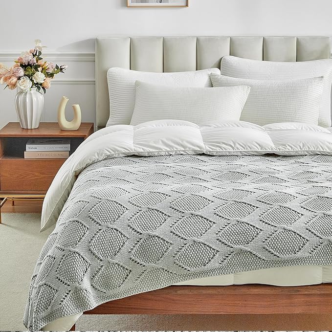 Longhui bedding Chunky Cotton Knit Throw Blanket for Couch, Sofa, Bed, or Chair, Decorative Breathable Fall Cable Knit Blanket 60 x 80 Inches, Large Medium Weight Grey