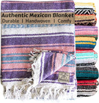 Del Mex Classic Mexican Blanket, Large Authentic Woven Falsa Throw (70"x50"), Artisan Southwest Décor for Beach, Yoga, Outdoors (Lavender/Pink)
