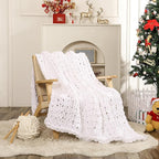 WESHIONGOO Chunky Knit Blanket Throw Knitted Throw Blankets for Couch Bed Fluffy Soft Blanket with Jumbo Chenille Yarn Thick 100% Handmade (White, 50"×60")