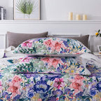 Travan King Quilt Set 3-Piece Bedspread Quilted Oversized Lightweight Microfiber Coverlet Set with Shams Violet Purple Floral Pattern Quilted Bedding Set for All Season, King