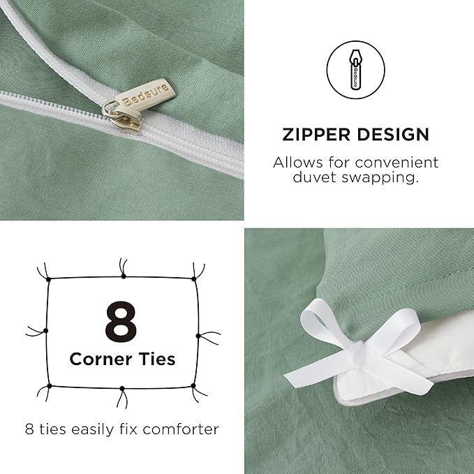 Bedsure Duvet Cover King Size with Fitted Sheet - 4 Pieces Prewashed Cotton-Like Extra Soft Bedding Set, Includes 1 Duvet Cover 104x90 Inches, 2 Pillow Shams, 1 Fitted Sheet, Sage Green