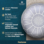 Marrakesh Gallery Genuine Leather Round Pouf Unstuffed - Moroccan Ottoman Footstool, Footrest Cover - Boho Decor - Bohemian Living Room, Bedroom, Kids Room, Gift & Wedding