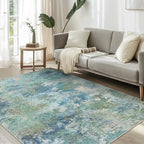 Area Rugs 6x9 Machine Washable Area Rug for Bedroom Living Room Dining Room, Large Modern Abstract Soft Rugs, Indoor Low Pile Carpet with Non Slip Rubber Backing, Abstract Blue Green