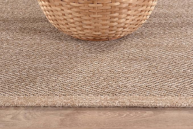 CAMILSON Easy Jute Rug 9x12, Indoor Outdoor Natural Color Fiber Area Rugs for Living Room and Patio Rug Herringbone Seagrass Boho Woven Design Easy-Cleaning Washable Outside Carpet Alfombras 9 x 12