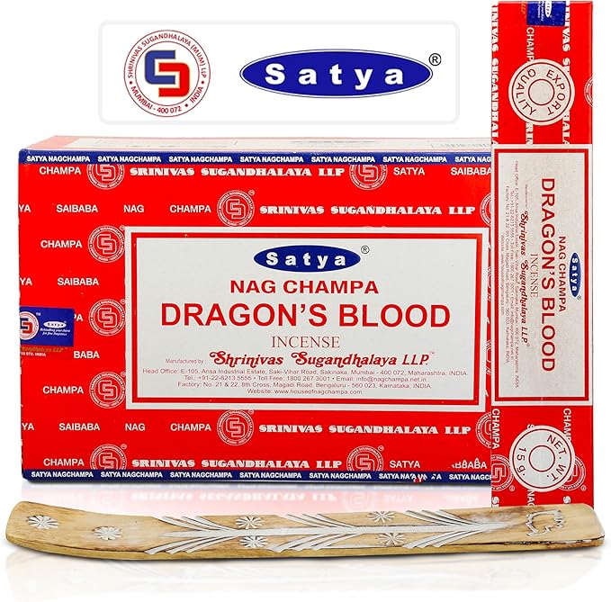 Satya Dragon Blood Incense Sticks 180 gm (15GM X 12 Pack) from Satya Sai Baba Nag Champa and Raajsee Incense Sticks Holder Bundle, Free from Chemicals,Natural Insenses