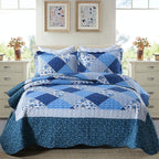 Travan Bedspread Quilt Sets 3-Piece Lightweight Coverlet Set with Shams Reversible Quilted Bedding Set, Blue Floral Patchwork, King Size