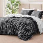 Love's cabin Black Queen Comforter Set - Queen Size Comforter Set, 3 Pieces Cute Floral Bedding Sets for All Seasons,1 Soft Reversible Botanical Flowers Comforter and 2 Pillow Shams