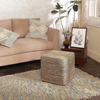 REDEARTH · Cube Pouf Foot Stool Ottoman - Jute Braided Pouffe Poof Accent Sitting Footrest for The Living Room, Bedroom, Nursery, Lounge 50% Jute 50% Cotton Set of 2 (14.5”x14.5”x16”; Natural Black)