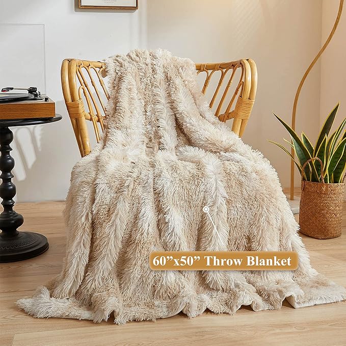 XeGe Tie Dye Plush Faux Fur Throw Blanket,Cream Soft 50x60 Shaggy Furry Blanket Throw, Fluffy Microfiber Velvet Couch Blanket, Comfy Ombre Fuzzy Lap Blanket for Bedroom Living Room Car Tie Dye Cream