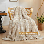 XeGe Tie Dye Plush Faux Fur Throw Blanket,Cream Soft 50x60 Shaggy Furry Blanket Throw, Fluffy Microfiber Velvet Couch Blanket, Comfy Ombre Fuzzy Lap Blanket for Bedroom Living Room Car Tie Dye Cream