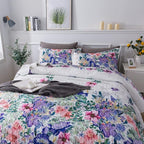 Travan Queen Quilt Set 3-Piece Bedspread Quilted Oversized Lightweight Microfiber Coverlet Set with Shams Violet Purple Floral Pattern Quilted Bedding Set for All Season, Queen