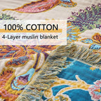 Boho Throw Blanket for Bed, Lightweight Reversible Summer Quilt, Cotton Blanket, Queen Size Boho Floral Bird Colorful Retro Quilt Ultra Soft Reversible Gauze Blanket for All Season, 80"x90"