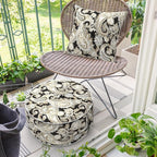 Inflatable Ottoman Stool D21 xH9 for Outdoor/Indoor Use, Water Repellent Patio Foot Rest Stool with Portable Handle,Round Pouf Ottoman Suitable for Garden,Deck and Camping - Paisley Black