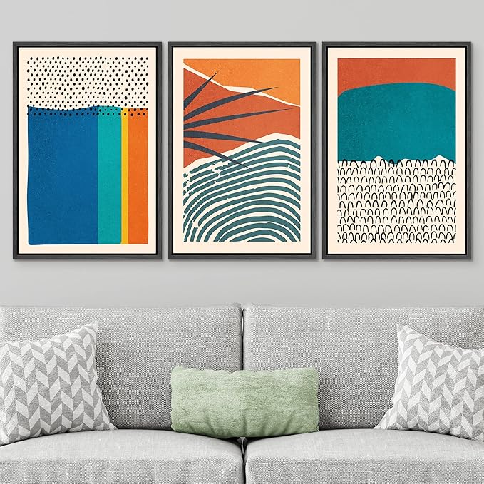 SIGNWIN Framed Canvas Print Wall Art Set Vibrant Tropical Palm Leaf Polygons Nature Wilderness Illustrations Modern Art Decorative Nordic Rustic for Living Room, Bedroom, Office - 24"x36"x3 Black