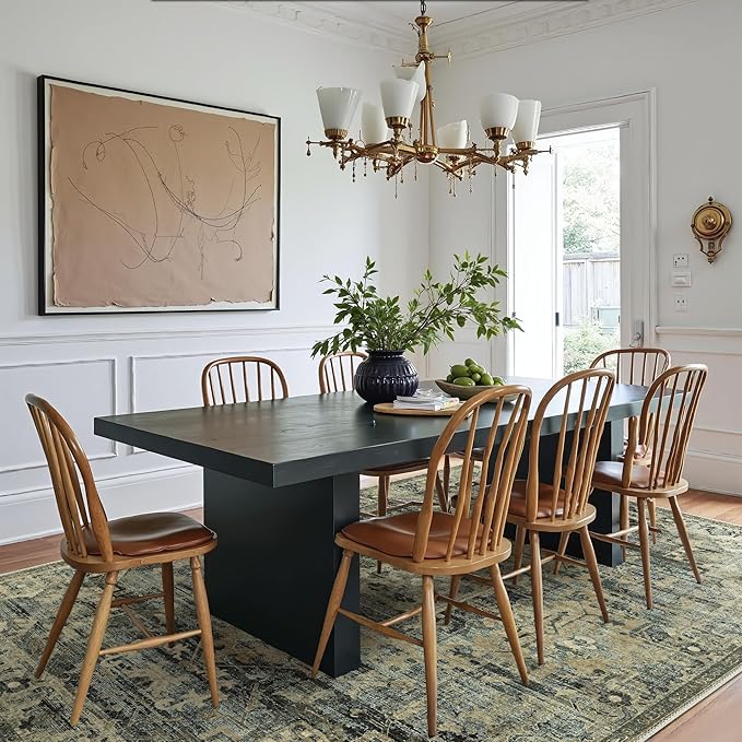 GENIMO Machine Washable 9x12 Area Rugs for Living Room, Non Slip Vintage Rugs, Low Pile Lightweight Chenille Print Rug for Bedroom, Dining Room, Home Office, Tawny Sage