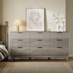 63" Long Dresser for Bedroom, 9-Drawer Fluted Dresser, Extra-Wide Wood Chest of Drawers with Smooth Metal Slides, Stable Base, Modern Clothes Storage Cabinet for Living Room, Hallway, Nursery