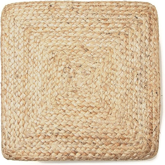 REDEARTH · Cube Pouf Foot Stool Ottoman - Jute Braided Pouffe Poof Accent Sitting Footrest for The Living Room, Bedroom, Nursery, Patio, Lounge & Other Rooms in The Home (14.5”x14.5”x16”; Natural)